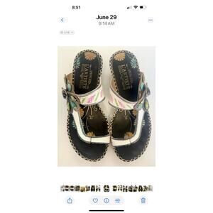 Spring Step L'Artiste Santorini Open Toe Sandal Blue Slide Embroidered